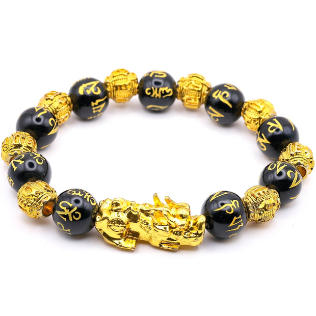 Black & Gold Pi Xiu Feng Shui Bracelet – Lucky Wealth and Protection Beads for Men & Women