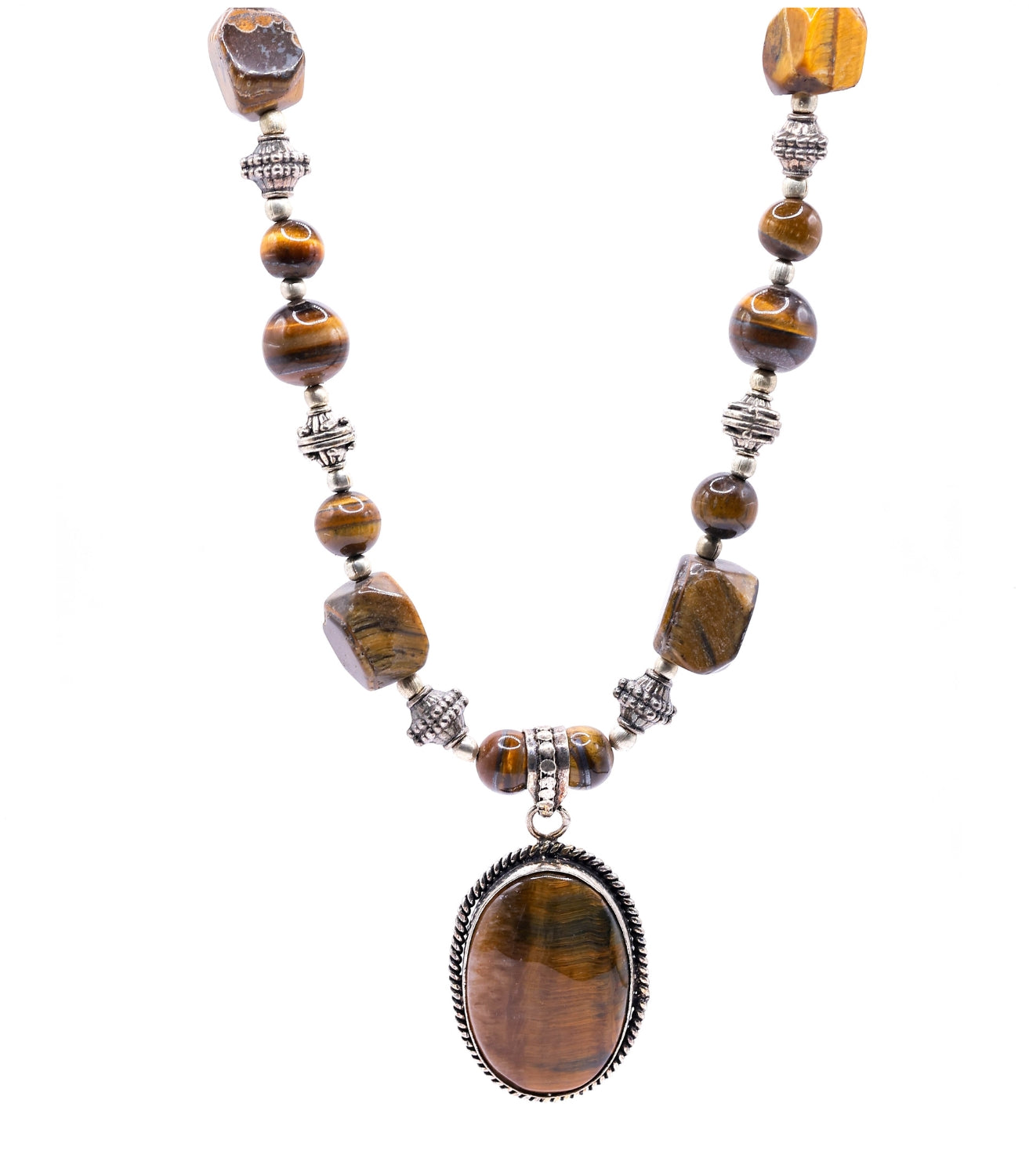 Tiger’s Eye Beaded Necklace – Natural Stone Pendant Jewelry for Men & Women