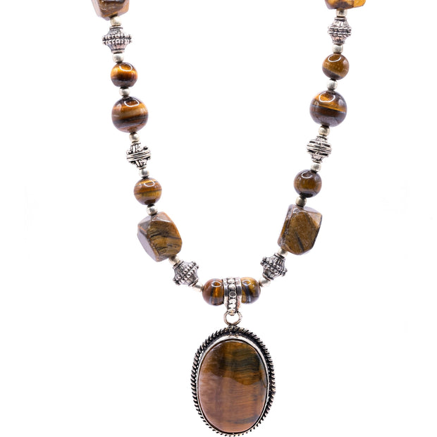 Tiger’s Eye Beaded Necklace – Natural Stone Pendant Jewelry for Men & Women