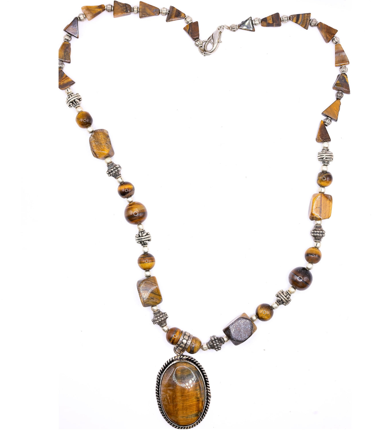 Tiger’s Eye Beaded Necklace – Natural Stone Pendant Jewelry for Men & Women