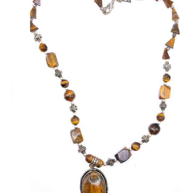 Tiger’s Eye Beaded Necklace – Natural Stone Pendant Jewelry for Men & Women