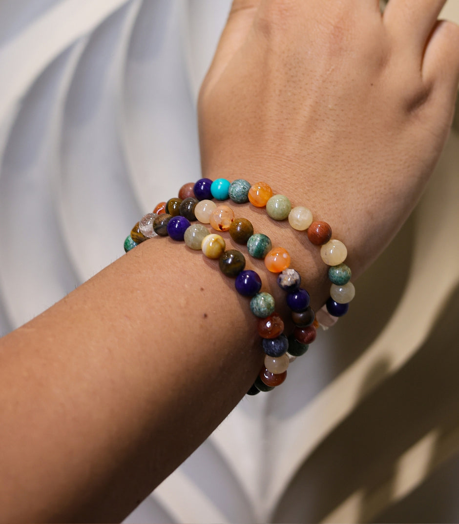 Multi-Colored Gemstone Bead Bracelet – Natural Stone Energy Healing Jewelry for Men & Women