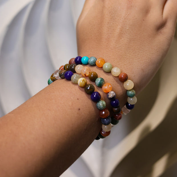 Multi-Colored Gemstone Bead Bracelet – Natural Stone Energy Healing Jewelry for Men & Women