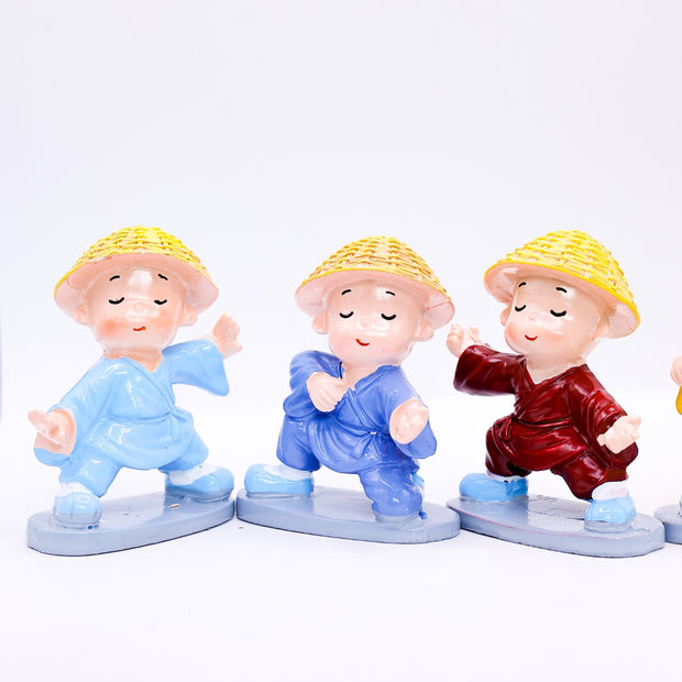 Mini Dancing Monk Figurines – 3 Colorful Happy Buddha Monks for Home, Office & Desk Décor