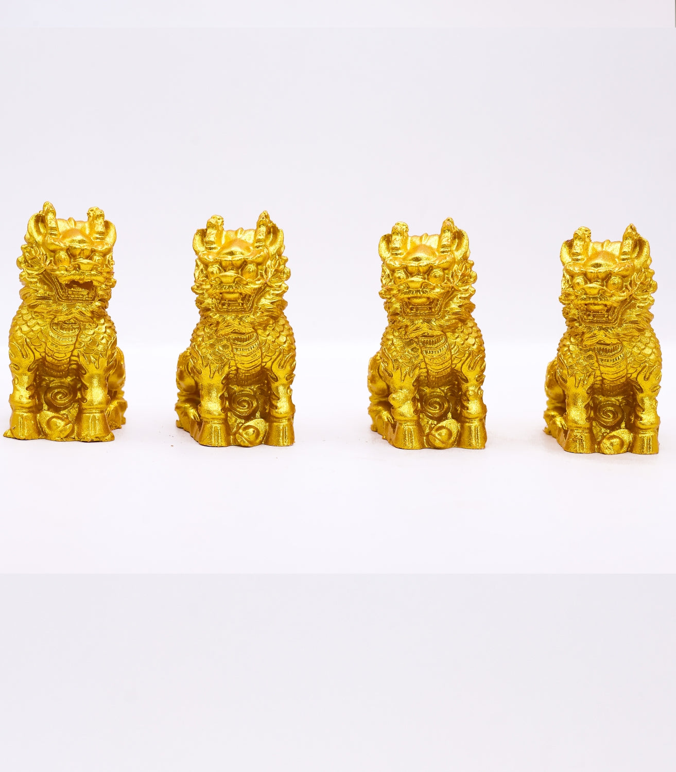 Golden Guardian Lion Figurines Set – 4 Lucky Feng Shui Mini Lions for Home, Office & Desk Décor
