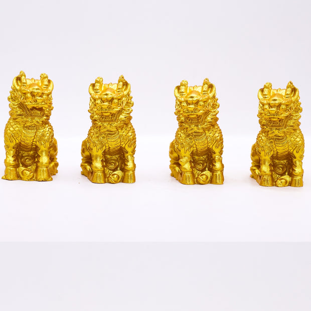 Golden Guardian Lion Figurines Set – 4 Lucky Feng Shui Mini Lions for Home, Office & Desk Décor