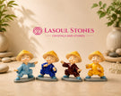 Dancing Mini Monk Figurines Set – 4 Colorful Happy Buddha Monks for Home, Office & Desk Décor