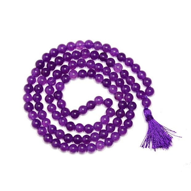 108 Beads Amethyst Mala Necklace & Bracelet | Purple Crystal Meditation Mala with Tassel | Healing, Calm & Spiritual Energy Jewelry