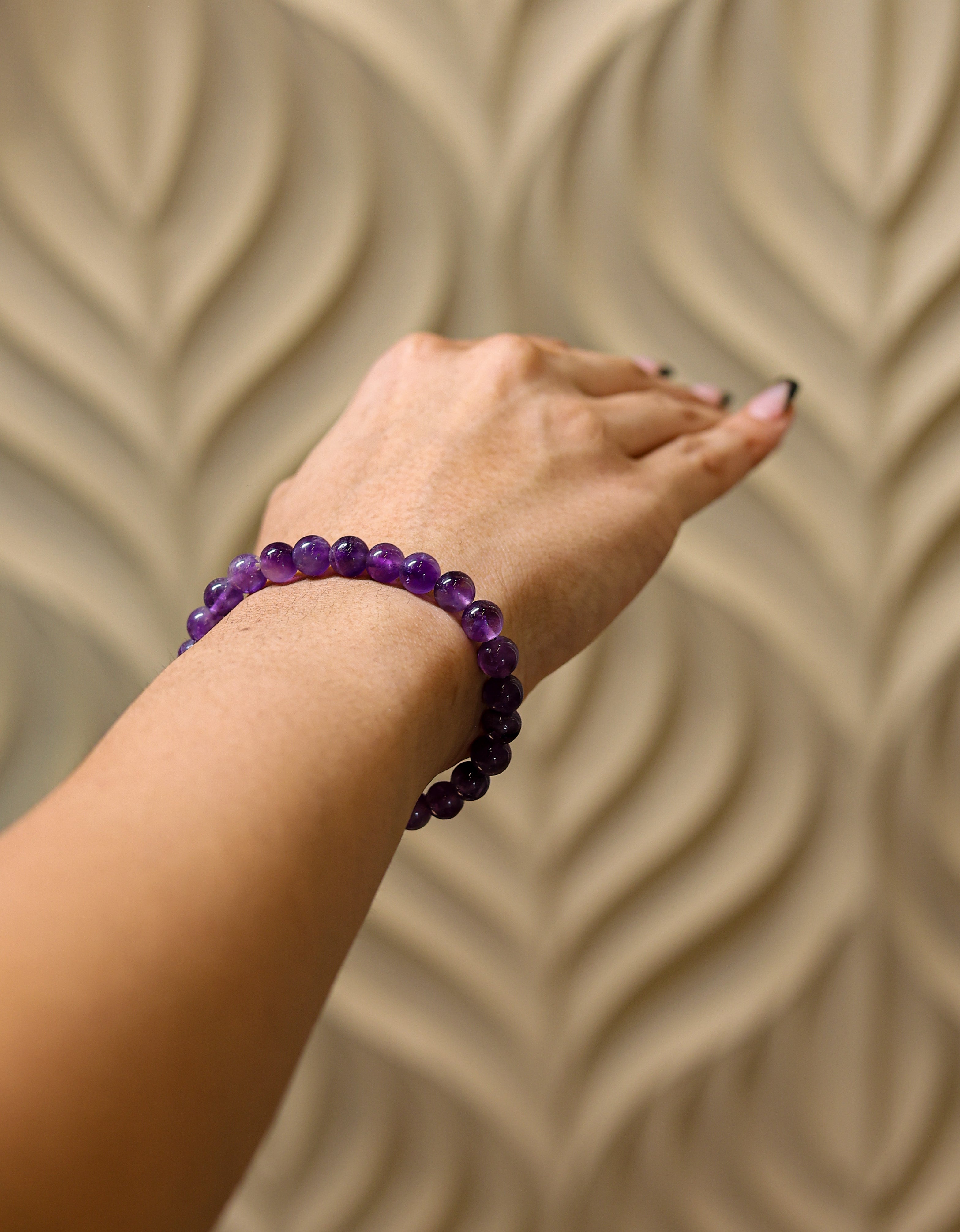 Natural Amethyst Beaded Bracelet | Purple Crystal Healing Bracelet for Calm, Protection & Positive Energy | Stretchable Unisex Jewelry