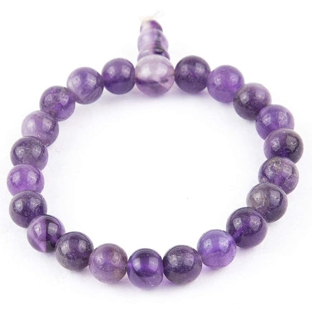 Natural Amethyst Stone Beaded Bracelet | Purple Crystal Healing Bracelet for Calm, Protection & Positive Energy | Stretchable Unisex Jewelry