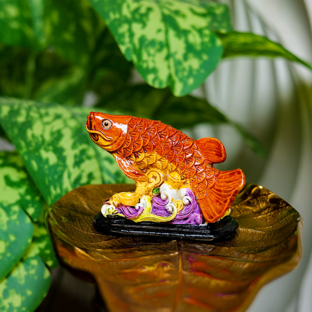 Lucky Feng Shui Golden Koi Fish Figurine – Wealth & Prosperity Decor for Home, Office Desk Ornament, Positive Energy Symbol