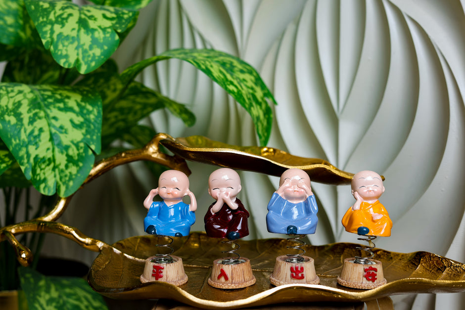 Cute Baby Monk Buddha Showpiece with Mala | Feng Shui Peace & Meditation Idol | Home & Office Decor Gift