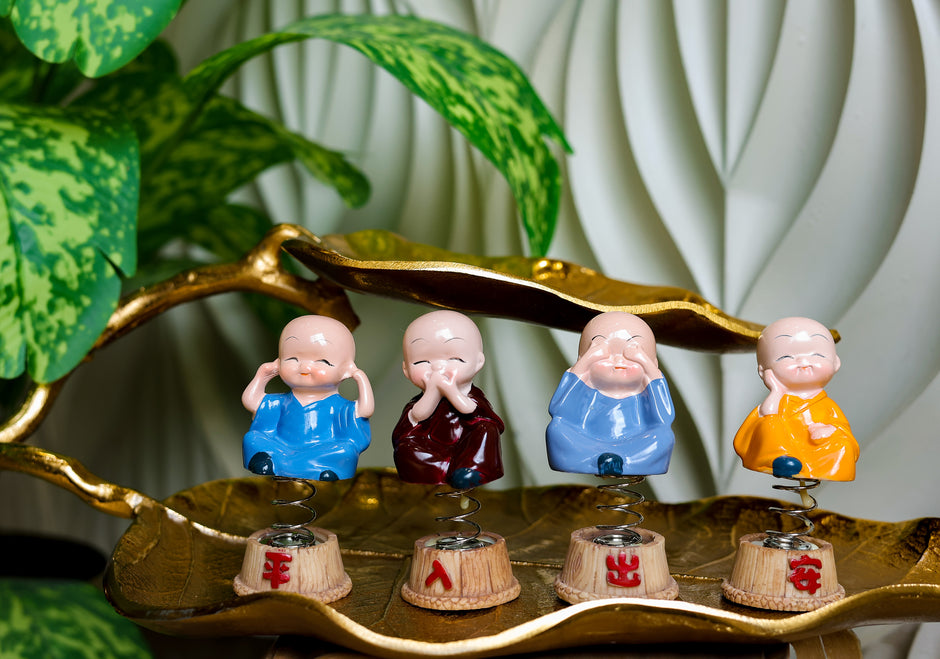 Cute Baby Monk Buddha Showpiece with Mala | Feng Shui Peace & Meditation Idol | Home & Office Decor Gift