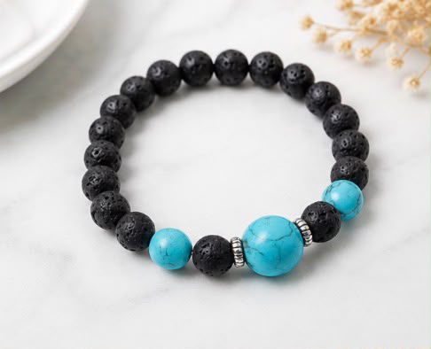Natural Lava Stone & Turquoise Bead Bracelet – Natural Healing Energy Bracelet for Men & Women