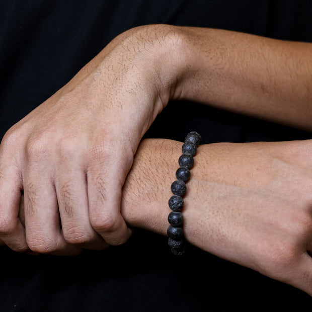 Natural Lava Stone Bracelet for Men & Women – Handmade Black Volcanic Bead Stretch Bracelet