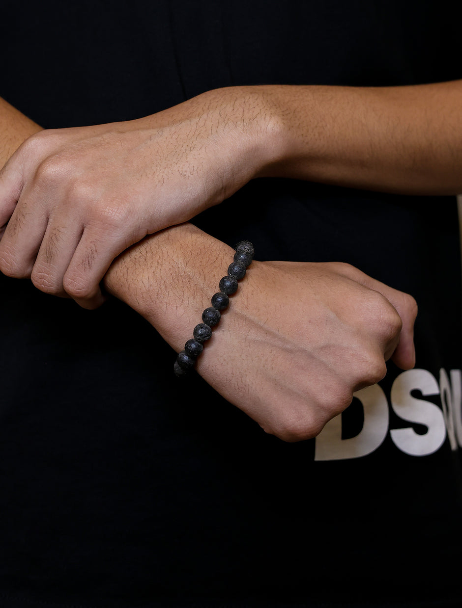 Natural Lava Stone Bracelet for Men & Women – Handmade Black Volcanic Bead Stretch Bracelet