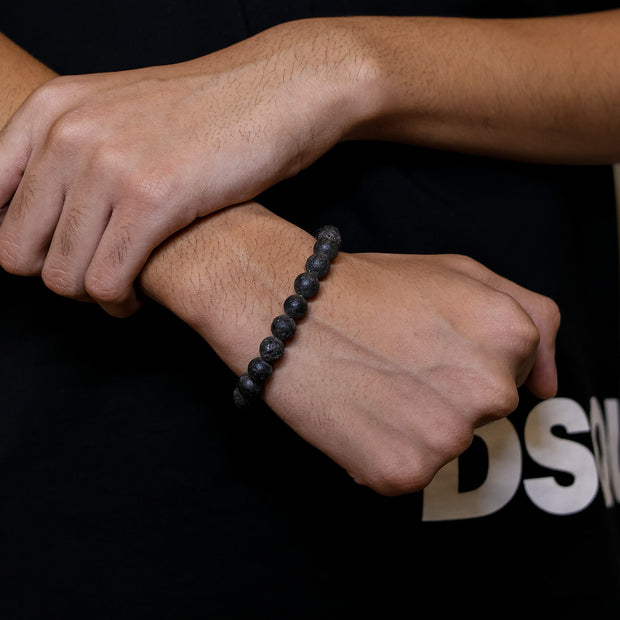 Natural Lava Stone Bracelet for Men & Women – Handmade Black Volcanic Bead Stretch Bracelet
