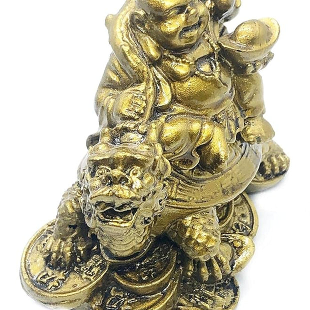 Golden Laughing Buddha on Dragon Turtle Statue – Feng Shui Wealth & Prosperity Decorative Idol