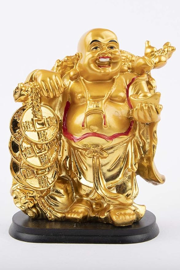 Golden Laughing Buddha on Dragon Turtle Statue – Feng Shui Wealth & Prosperity Decorative Idol
