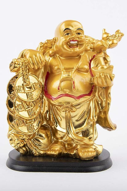 Golden Laughing Buddha on Dragon Turtle Statue – Feng Shui Wealth & Prosperity Decorative Idol