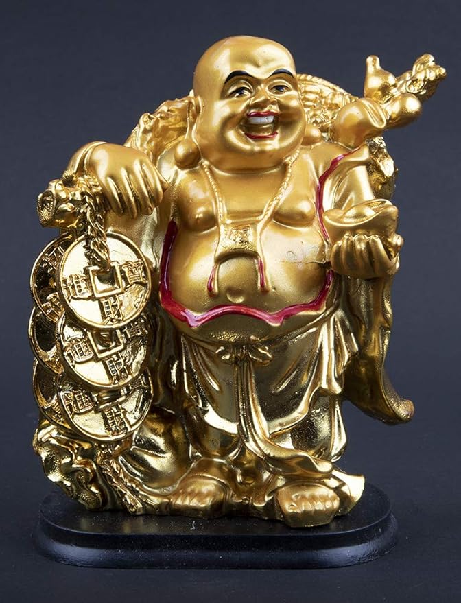 Golden Laughing Buddha on Dragon Turtle Statue – Feng Shui Wealth & Prosperity Decorative Idol