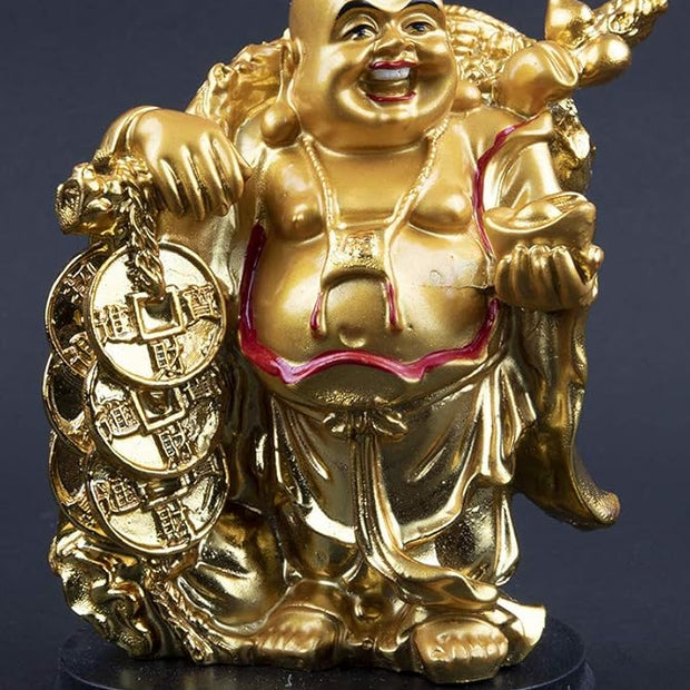 Golden Laughing Buddha on Dragon Turtle Statue – Feng Shui Wealth & Prosperity Decorative Idol