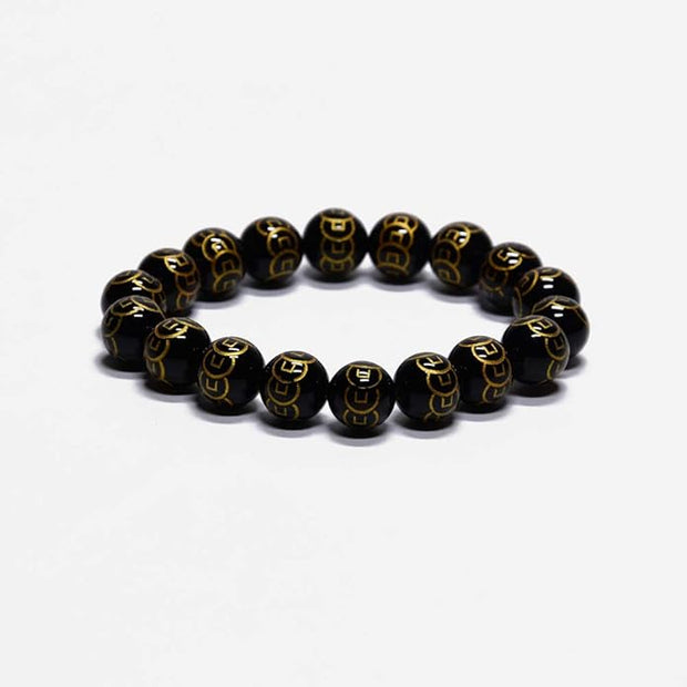 Black Mantra Bead Bracelet | Buddhist Om Mani Padme Hum Bracelet | Spiritual Protection & Energy Bracelet for Men & Women