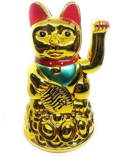 Golden Maneki Neko Lucky Cat Statue | Wealth & Prosperity Feng Shui Showpiece | Waving Lucky Cat for Home & Office