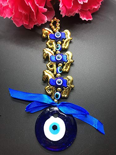 Blue Evil Eye Horse Wall Hanging for Protection & Good Luck | Nazar Suraksha Decorative Hanging for Home, Office & Car