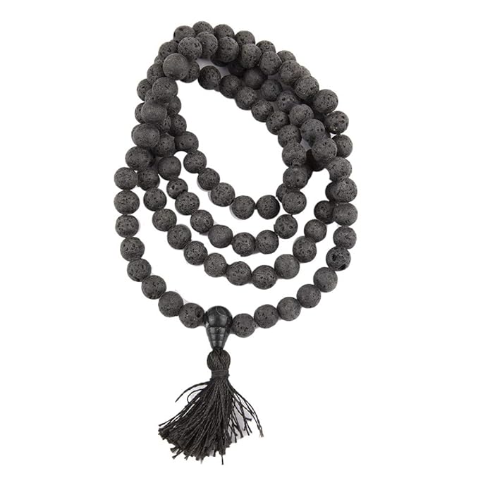 Natural Black Lava Stone Mala Necklace (108 Beads) for Meditation, Yoga & Spiritual Healing | Volcanic Stone Prayer Mala for Men & Women