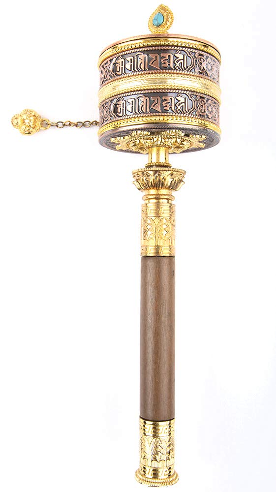 Handheld Tibetan Prayer Wheel – Golden Mantra Spinner | Buddhist Meditation Tool & Spiritual Gift