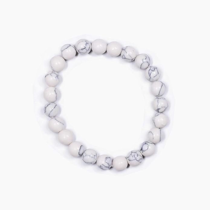 White Marble Stone Beads Bracelet – Healing Crystal Wrist Band | Minimalist Yoga & Meditation Jewelry