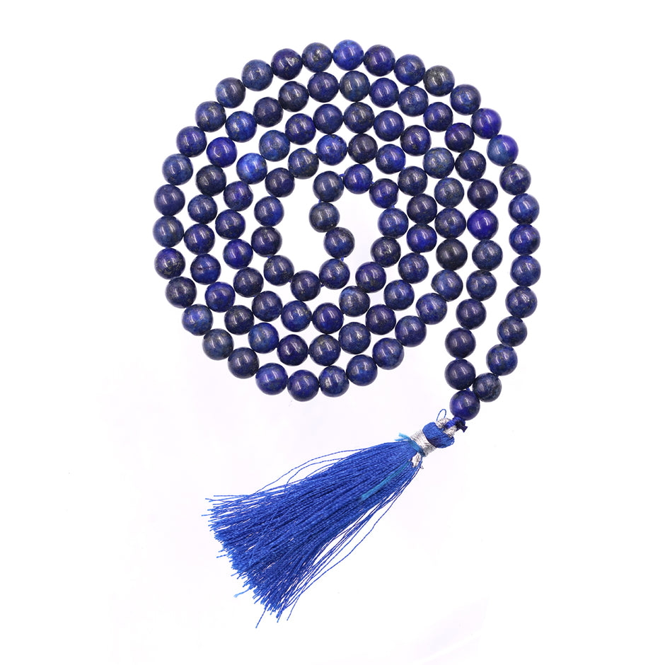 Lapis Lazuli Prayer Beads Mala Necklace – Handcrafted Spiritual Meditation Jewelry