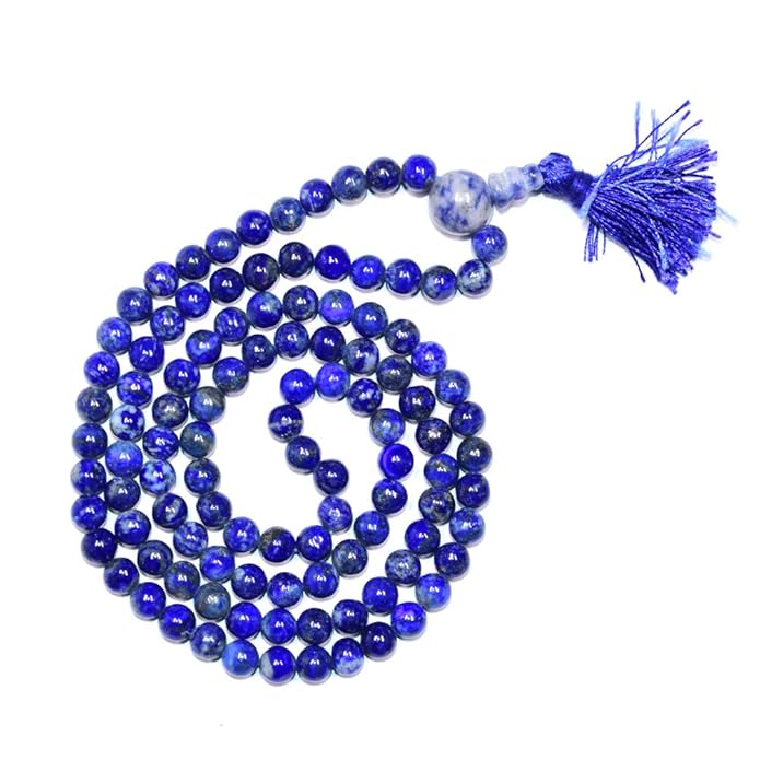 Lapis Lazuli Prayer Beads Mala Necklace – Handcrafted Spiritual Meditation Jewelry