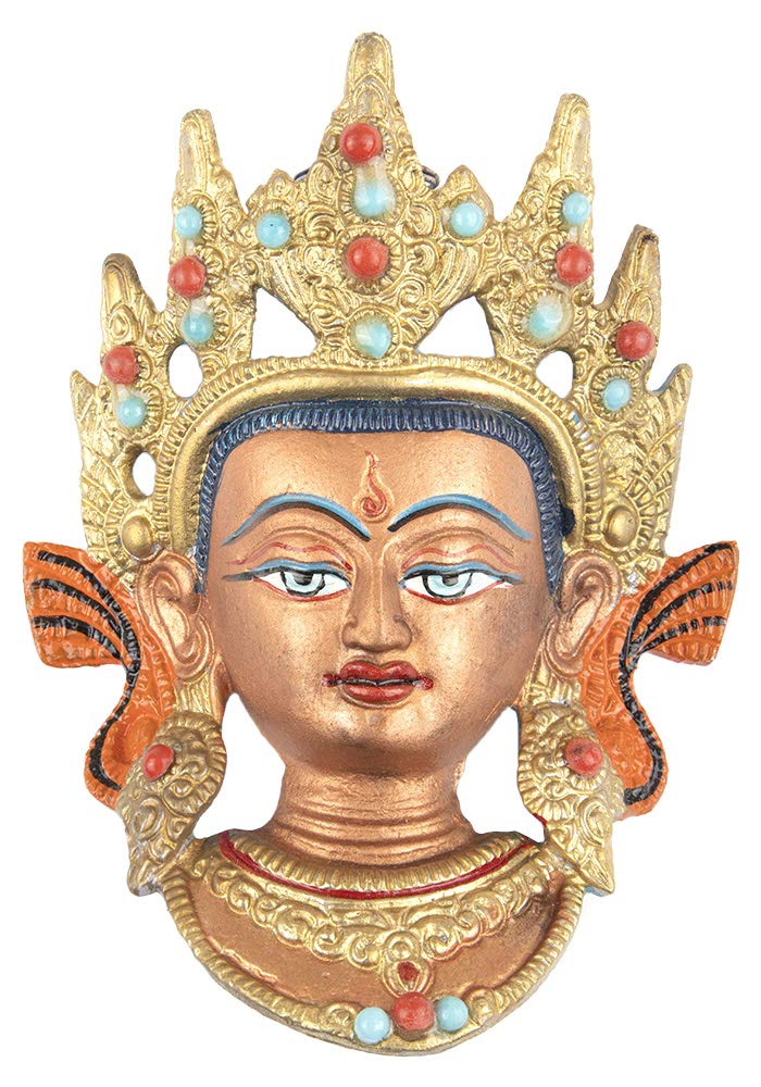 Tibetan Buddha Wall Mask – Handcrafted Spiritual Home Decor with Gold & Gem Accents