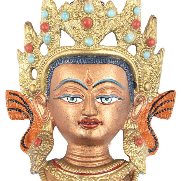 Tibetan Buddha Wall Mask – Handcrafted Spiritual Home Decor with Gold & Gem Accents