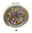 Vintage Floral Compact Mirror – Elegant Pocket-Sized Makeup Mirror with Rhinestone Design