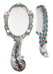 Vintage Peacock Hand Mirror & Comb Set – Elegant Rhinestone Cosmetic Vanity Accessories