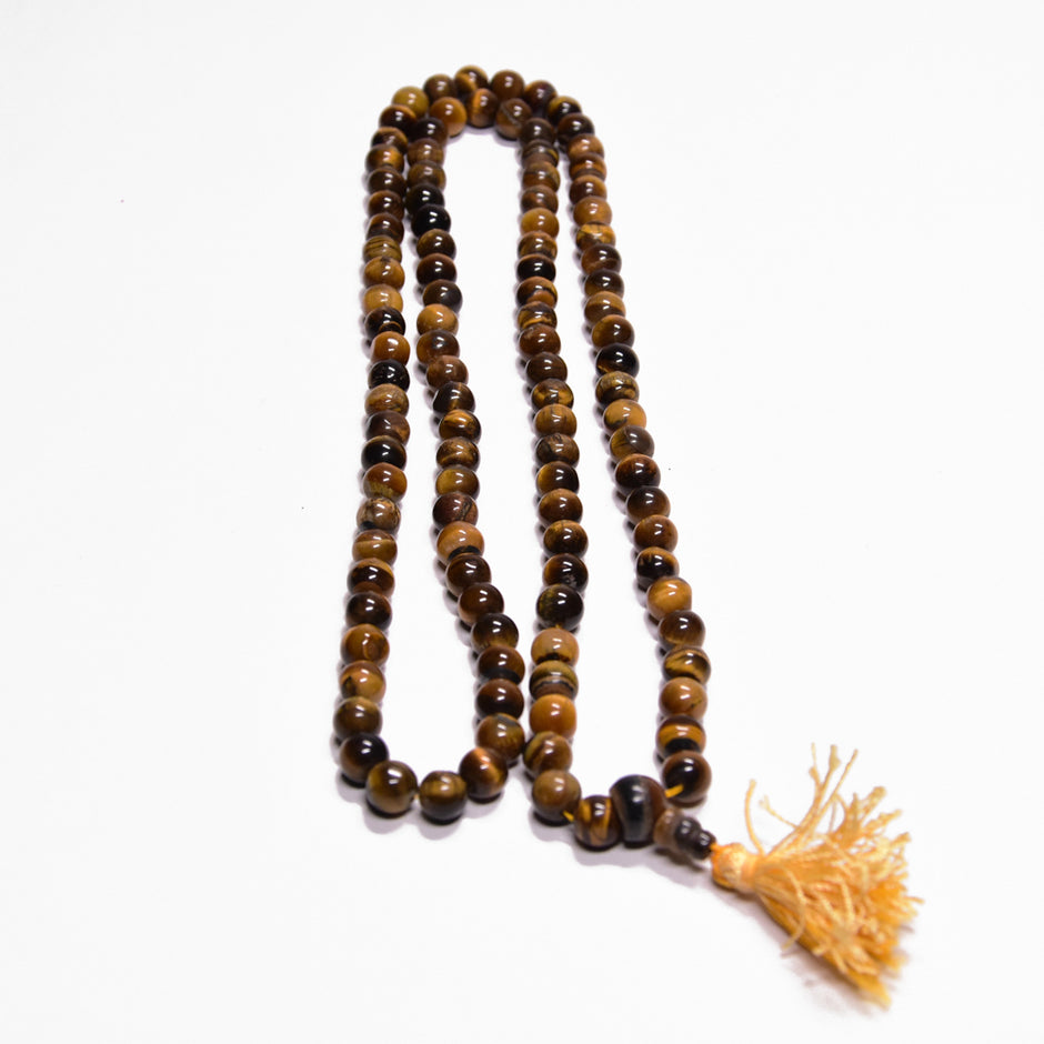 Tiger Eye Mala Necklace – Handmade Meditation & Spiritual Beads for Protection & Focus