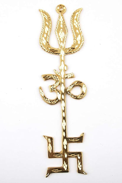 Golden Trishul Wall Ornament – Hindu Spiritual Symbol for Protection & Blessings