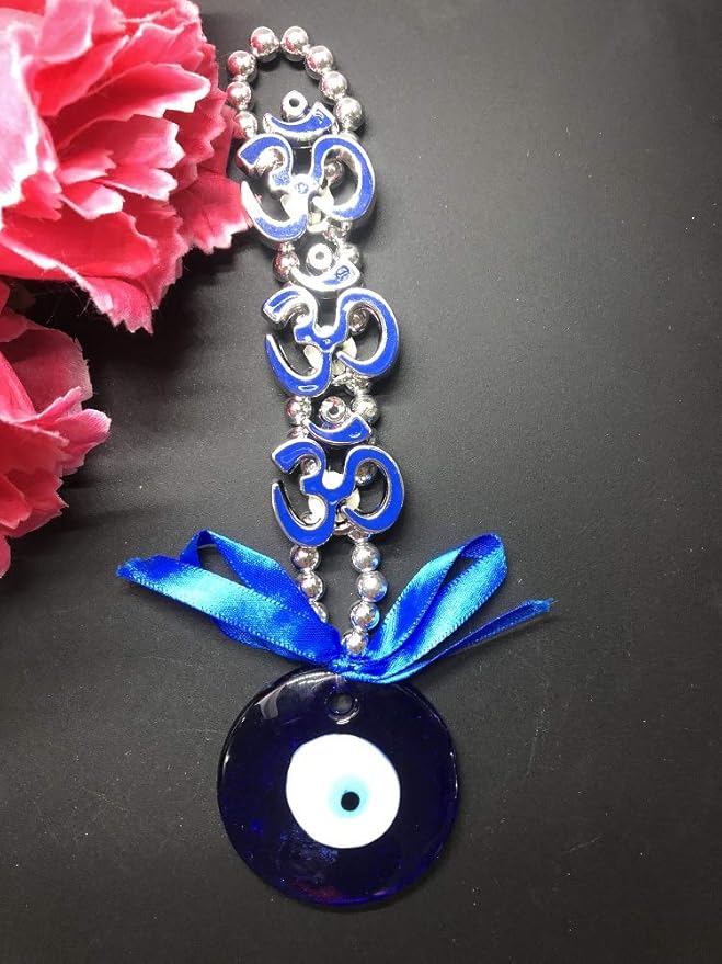 Blue Om & Evil Eye Wall Hanging – Spiritual Protection & Positive Energy Decor