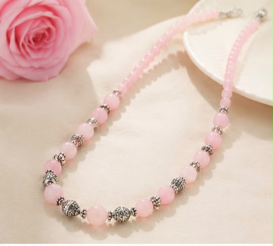 Natural Pink Onyx Beaded Necklace | Elegant Handmade Necklace for Women | LaSoul Stones