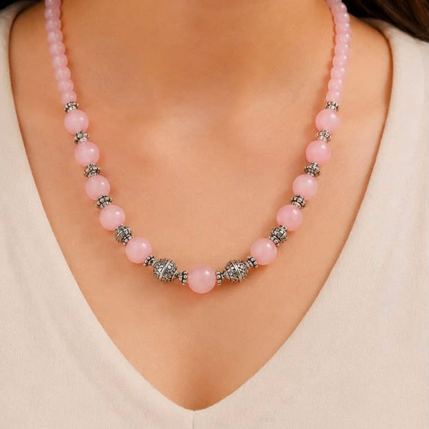Natural Pink Onyx Beaded Necklace | Elegant Handmade Necklace for Women | LaSoul Stones