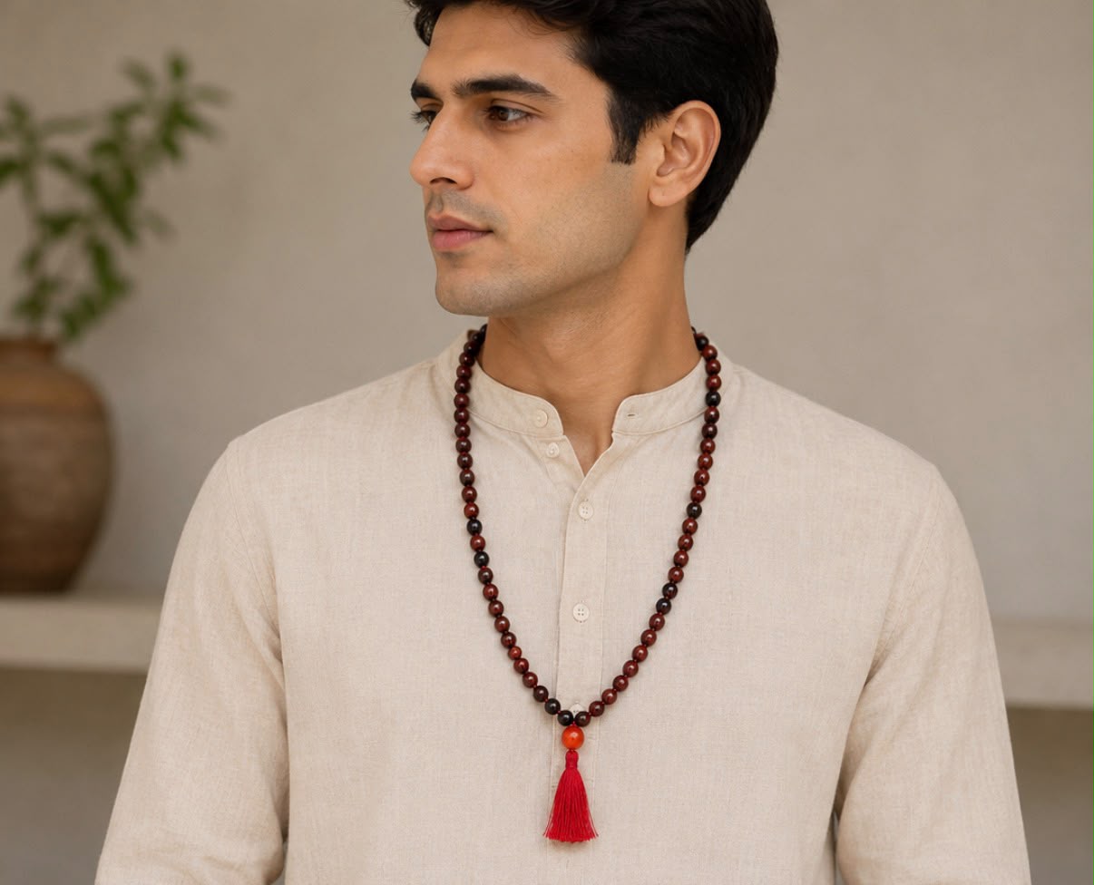 Red Obsidian 108 Beads Protection Mala - Meditation & Prayer Jewelry with