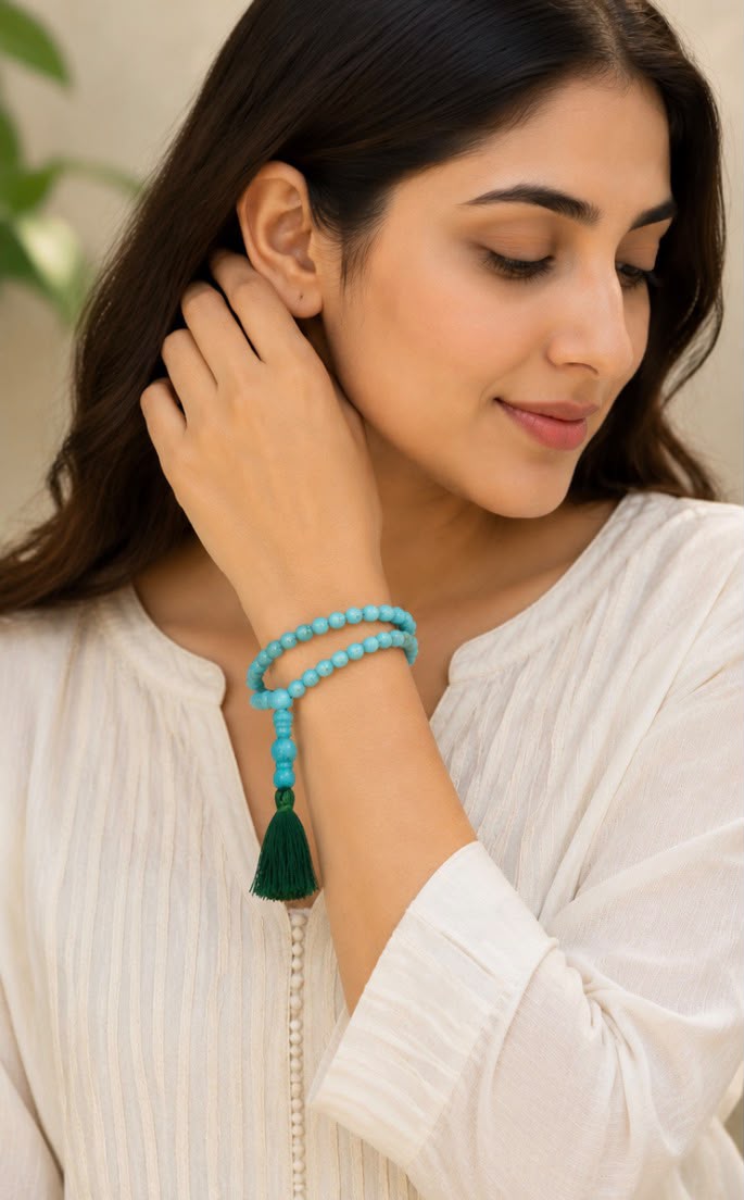 Natural Turquoise Mala Necklace – Handmade Meditation & Spiritual Jewelry