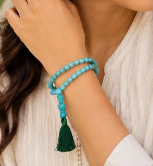 Natural Turquoise Mala Necklace – Handmade Meditation & Spiritual Jewelry