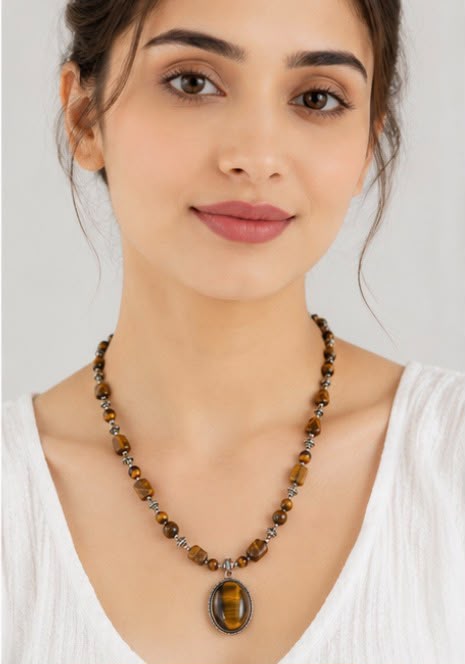 Natural Tiger’s Eye Necklace – Natural Stone Pendant Jewelry for Men & Women