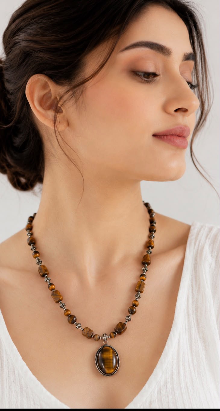 Natural Tiger’s Eye Necklace – Natural Stone Pendant Jewelry for Men & Women