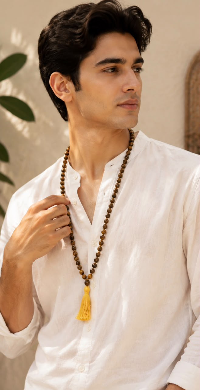 Tiger Eye Mala Necklace –  Meditation Beads for Protection & Positive Energy
