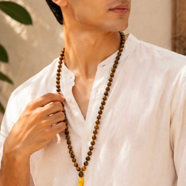 Tiger Eye Mala Necklace –  Meditation Beads for Protection & Positive Energy